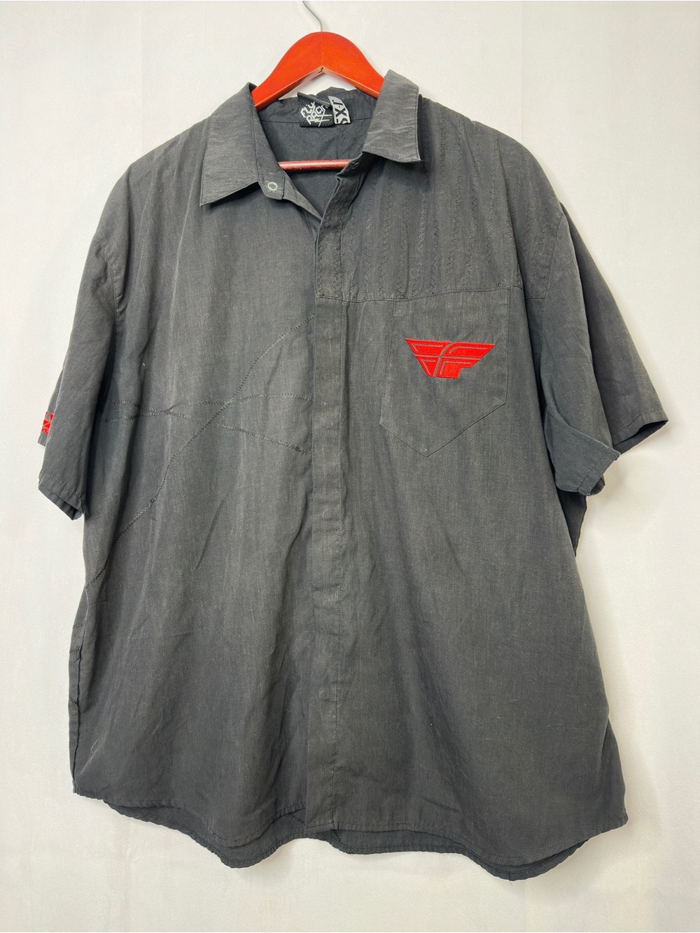 Fly Racing Button Up Short Sleeve Embroidered 2XL Men’s Black Dirt Bike Top
